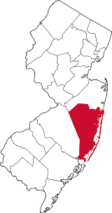 State of New Jersey with highlighted Ocean County